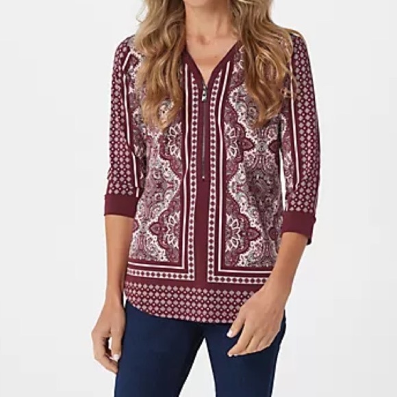 Belle by Kim Gravel Tops - Belle by Kim Gravel zip front blouse